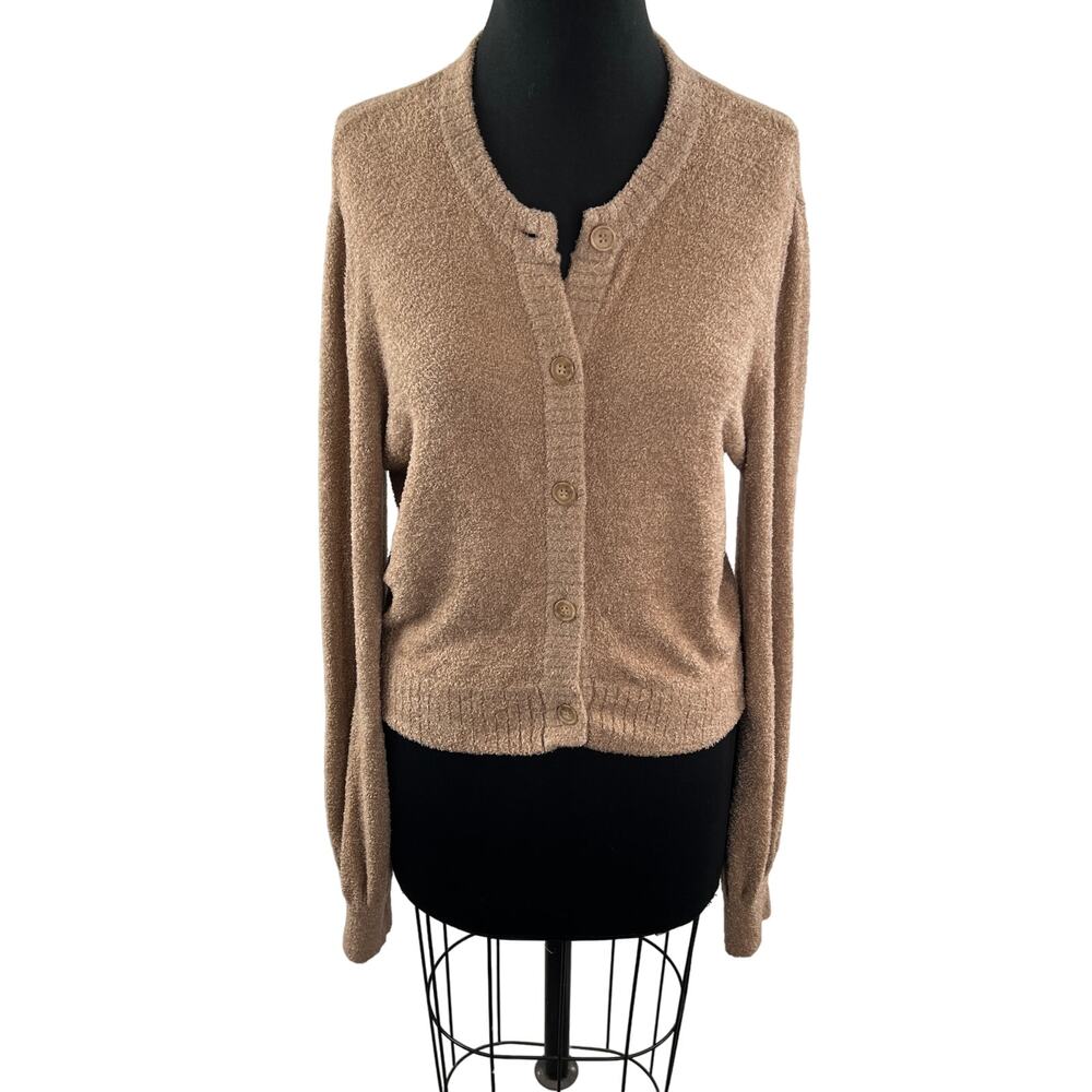 Spiritual Gangster Fuzzy Teddy Brown Cardigan Sweater Long Sleeves Size M Medium